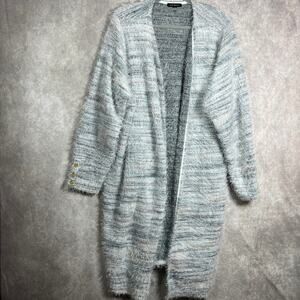 Lane Bryant‎ Eyelash Duster Cardigan Sweater Womens 26/28 Gray Striped Knit Open